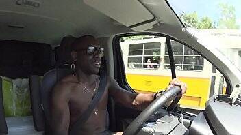 Joss lescsaf shows off while driving naked in this car. With he's BBC in soft mode on vidfreenow.com