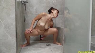 Crazy asian grandma toying at the shower on vidfreenow.com