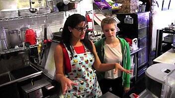 Young blonde Alani Pi has job interview as barista at Penny Barber's quick-service coffee shop on vidfreenow.com