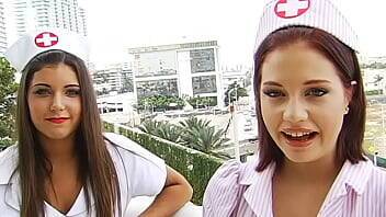 BRANDI BELLE - Cute Teens In Nurse Costumes Sharing One Cock #TBT on vidfreenow.com