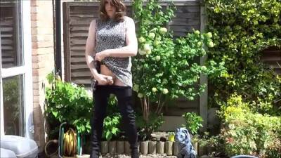 Sexy masturbating crossdresser in thigh boots outdoors on vidfreenow.com