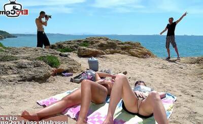 Spanish latina couples foursome at the beach - Spain on vidfreenow.com