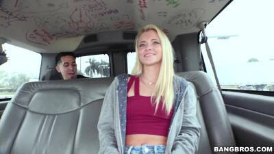 Cute blonde shares her first bang bus experience on vidfreenow.com