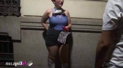 Busty nerd redhead looks for guys to suck in a public street on vidfreenow.com