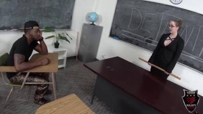 Black guy is fucking a slutty, blonde PAWG in detention and getting blowjob from her on vidfreenow.com