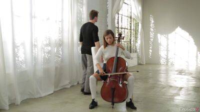 Sweet teen plays the cello while thinking about the guy's wet dong on vidfreenow.com