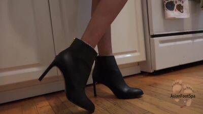 High Heeled Leather Boots While Making Dinner on vidfreenow.com