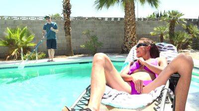 Pool boy fucks thin mature female and comes on her saggy tits on vidfreenow.com