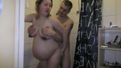 38 weeks pregnant showering, sex and cumshot on tits - Big tits on vidfreenow.com