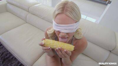 Blind folded blonde takes the big tool in both her juicy holes on vidfreenow.com