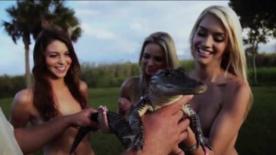 Naked badass babes visiting a gator farm on vidfreenow.com