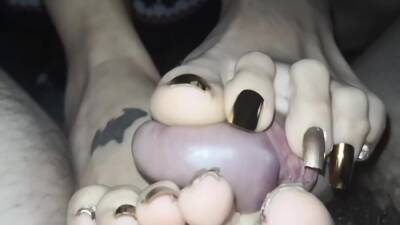 Woman With Inked Feet And Black Toe Nails Gives A Pov Toejob on vidfreenow.com