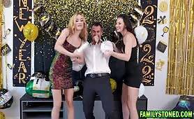 Stepdaughters having a hot New Years Eve with their stepdad on vidfreenow.com