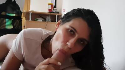 Sexy Brunette Sucks Big Cock Deep And Licks Balls To Cum Hard In Mouth on vidfreenow.com