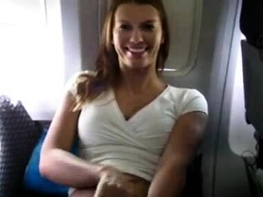 Hot blonde masturbates on a commercial flight on vidfreenow.com