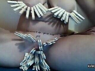 Obey orders with body full of clothespins on vidfreenow.com