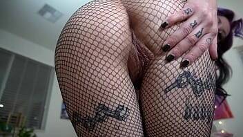 Tatted Slut Shows Off Tight Asshole In Fishnets on vidfreenow.com