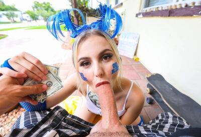 Blonde fucktoy spins on my cock for cash outdoors on vidfreenow.com