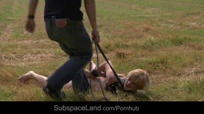 Submissive naked chick enjoys hardcore bondage and rough BDSM outside on vidfreenow.com