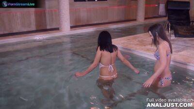 Aida Sweet and her best friend awesome threesome sex at the pool on vidfreenow.com