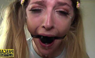 Gagged and bound teen gets throat and pussy fucked roughly on vidfreenow.com