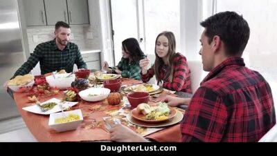 Stepdaughters Fuck Each Other's Stepfathers on Thanksgiving Day - DaughterLust on vidfreenow.com