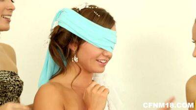 Blindfolded bride gets hot gift for her bachelorette party on vidfreenow.com