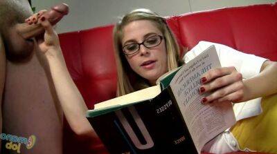 Handjob with slutty Penny Pax - Bookworm Beatoff - facial cumshot on vidfreenow.com