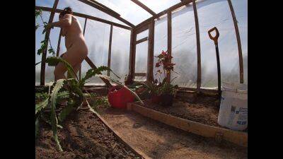 Naked Greenhouse Worker Planting Cacti on vidfreenow.com