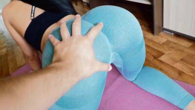 Helping stepmom to warm up during a yoga workout on vidfreenow.com