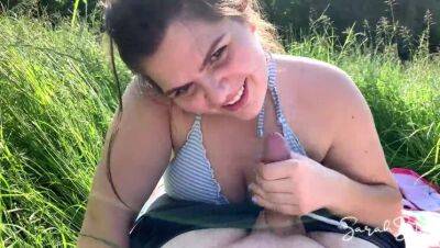 Outdoor Blowjob in the meadow while people walk by in public - cum in her mouth - Sarah Sota on vidfreenow.com