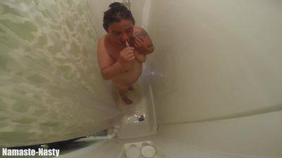 Whore Takes A Shower Spreads Legs Gags And Cleans And Shows Her Shaved Fuck Holes on vidfreenow.com