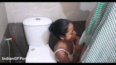 Indian girl sucking dick and bending over to take that cock in her snug little pussy in bathroom - India on vidfreenow.com