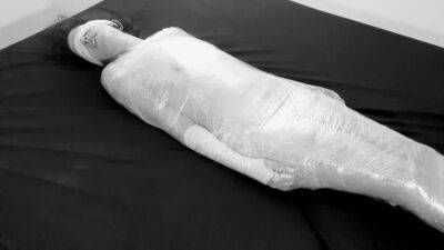 Mummified in plastic wrap girl gets fucked and squirts after fingering on vidfreenow.com