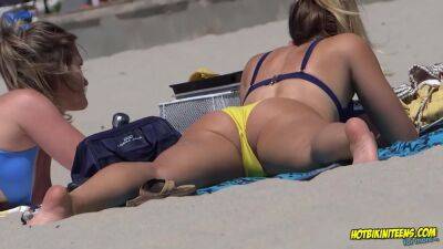 Yellow Bikini Thong Hot Ass Babe At The Beach on vidfreenow.com