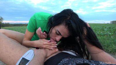 Spicy brunette whore gets steamy in outdoor throating and fucking like a pro on vidfreenow.com