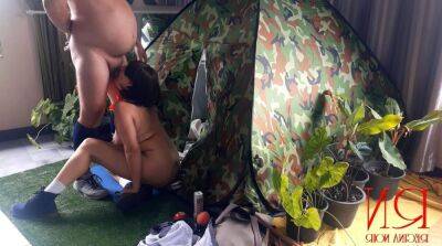 Sex in camp. A stranger fucks a nudist lady in her mouth in a camping in nature. on vidfreenow.com