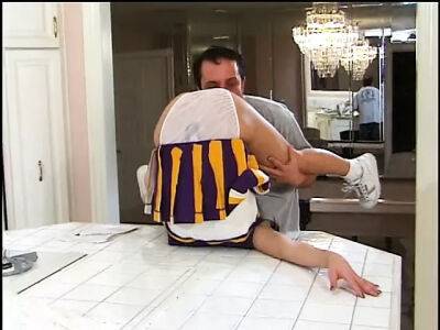 Gorgeous young cheerleader fucks in the kitchen and gets a mouthful of cum - Usa on vidfreenow.com