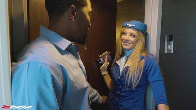 Blonde stewardess enjoys black man's dick during her break between flights on vidfreenow.com