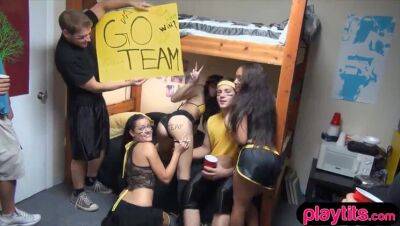 Gorgeous coed teen chicks groupsex action in the dorm room on vidfreenow.com