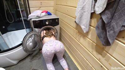 Bella gets stuck in the washing machine and opportunistically doggystyled. on vidfreenow.com