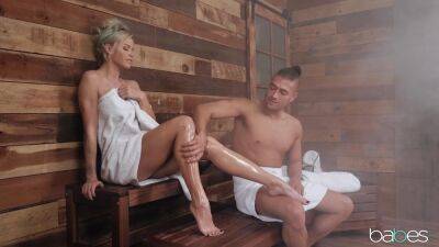 Gorgeous pornstar gets oiled up and sodomized in the sauna on vidfreenow.com