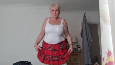 Tartan Skirt Stockings And White See Thru Panties on vidfreenow.com