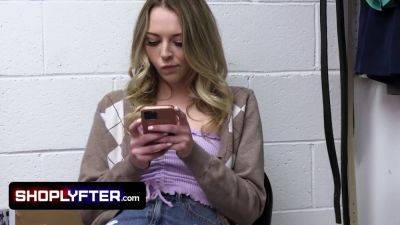 Blonde thief caught stealing & punished by officer for shoplifting in backroom on vidfreenow.com