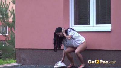 Brunette hottie pees in public while getting her shaved pussy soaked - Czech Republic on vidfreenow.com