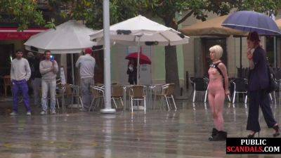 Public perverted naked slut seduced by BDSM lady outdoor on vidfreenow.com