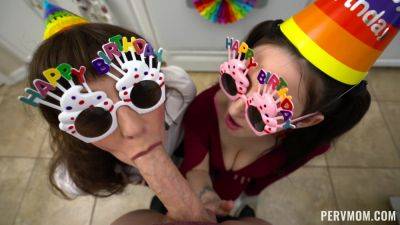 Party girls share cock in the family for rounds of POV threesome on vidfreenow.com