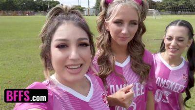 Soccer Girls Freya von Doom, Macy Meadows & Violet Gems Take Turns Riding Their Trainers Dick - POV foursome on vidfreenow.com