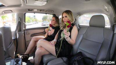 Bitches receive the same load on their faces after harsh back seat threesome on vidfreenow.com