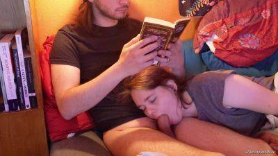 My boyfriend loves to read a book while I keep his cock in my mouth. on vidfreenow.com